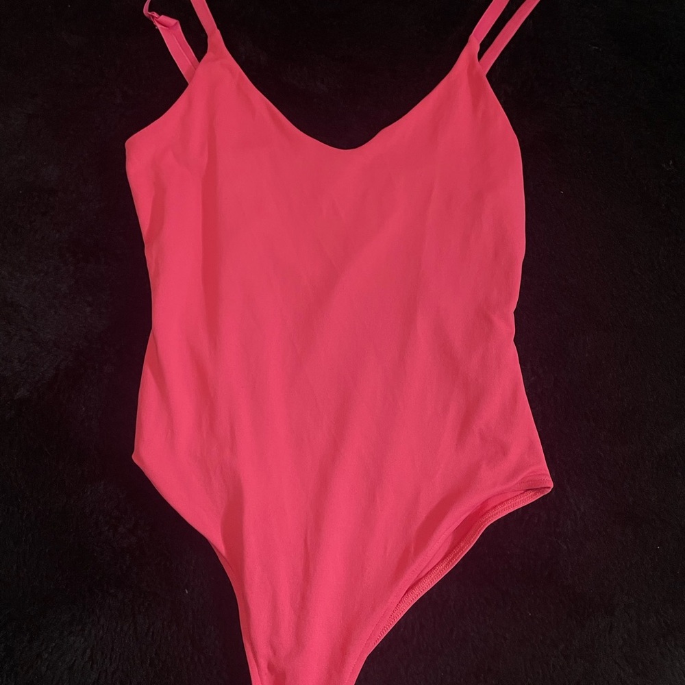 Pink Bodysuit One Piece with V-Neck and Spaghetti Straps